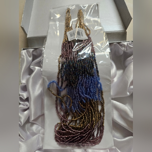 Blue and Brown Seed Beaded Multi Strand Necklace 22 Inches, NIB - Picture 6 of 6